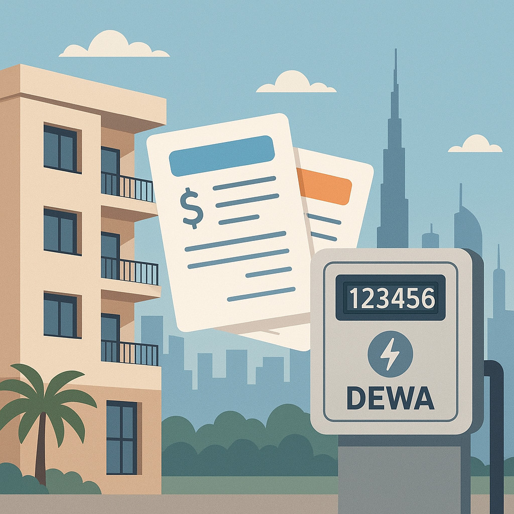 Close-up of a DEWA smart electricity and water meter installed in a Dubai apartment corridor
